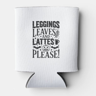 Enfriador De Latas Diseño de Leggings Hojas Lattes Halloween Otoño Ca