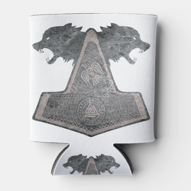 Enfriador De Latas diseño de lobo y martillo metalizado (Anverso)