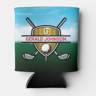 Enfriador De Latas Diseño de Monograma de Golf Elegante Escudo de Oro