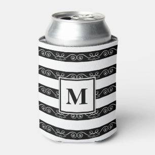 Enfriador De Latas Diseño de monograma rayado blanco negro