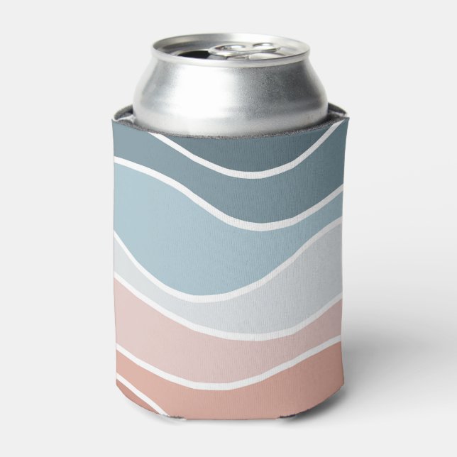 Enfriador De Latas Diseño de olas de estilo retro azul y rosa (Lata Anverso)