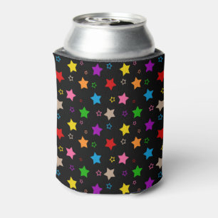 Enfriador De Latas Diseño de Patrón de Estrellas Coloridas Negro 