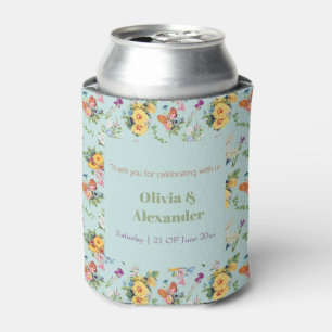 Enfriador De Latas Diseño de patrón floral y flores amarillas en acua