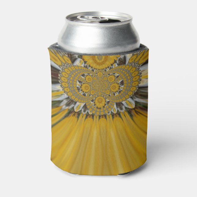 Enfriador De Latas Diseño de patrones de flores amarillas doradas (Reverso de la lata)