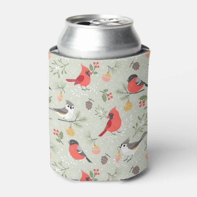 Enfriador De Latas Diseño de patrones de pájaro para Navidades curado (Lata Anverso)