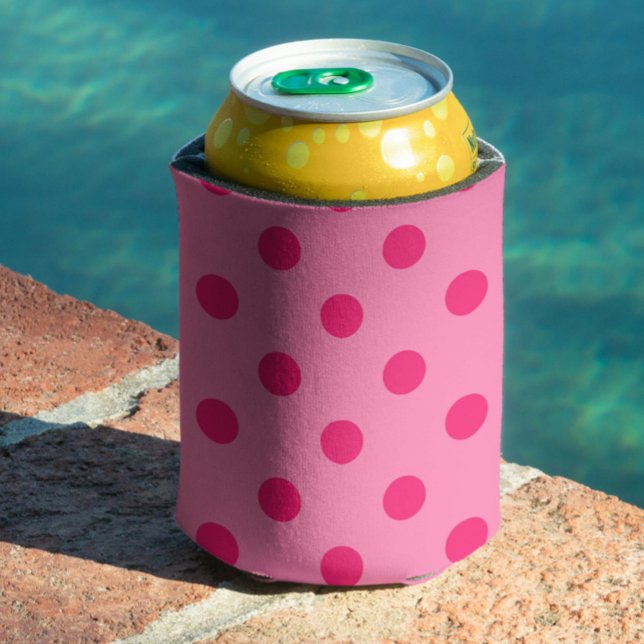 Enfriador De Latas Diseño De Puntos De Polka Rosado En Pink (Subido por el creador)
