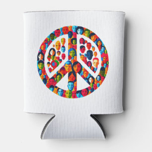 Enfriador De Latas Diseño de signo de paz de unidad global de diversi