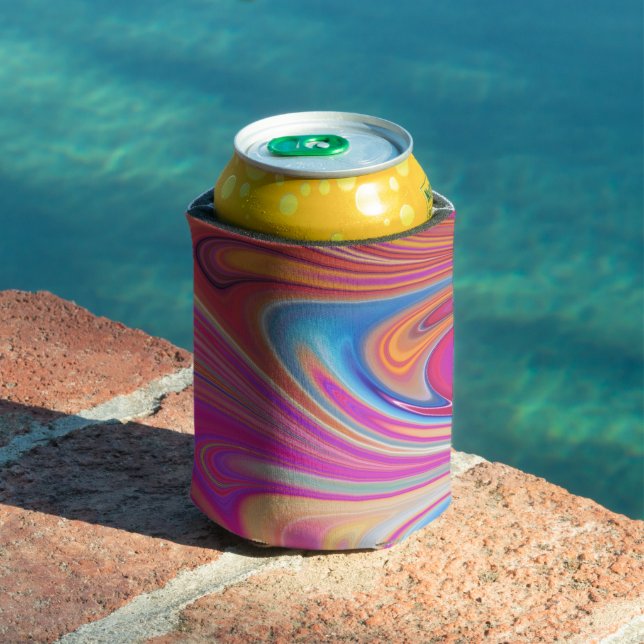 Enfriador De Latas Diseño de Swirls Groovy Naranja Rosa (Piscina in situ)