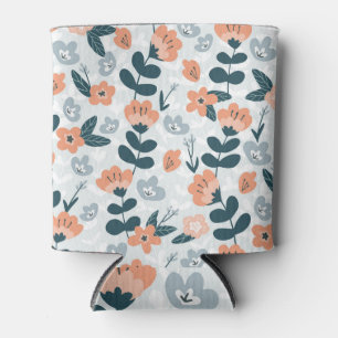 Enfriador De Latas Diseño de tejidos florales, flores simples.