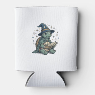 Enfriador De Latas Diseño de vector de brujo de tortuga linda leyendo