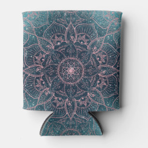 Enfriador De Latas Diseño elegante Rosa Gold Mandala Blue Nebula Sta