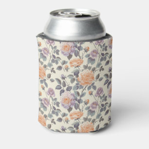 Enfriador De Latas diseño floral de lilac suave y naranja