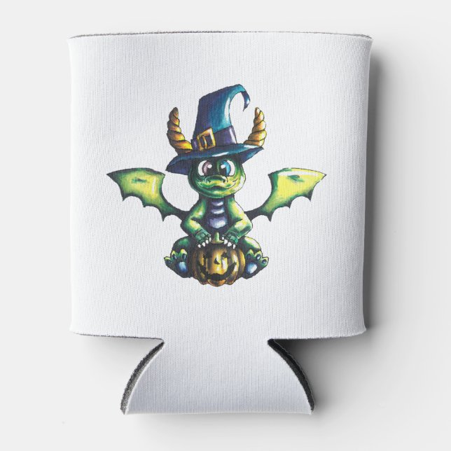 Enfriador De Latas Diseño mágico de dragones de Halloween (Anverso)