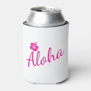 Enfriador De Latas Diseño original de texto rosa ALOHA y flor