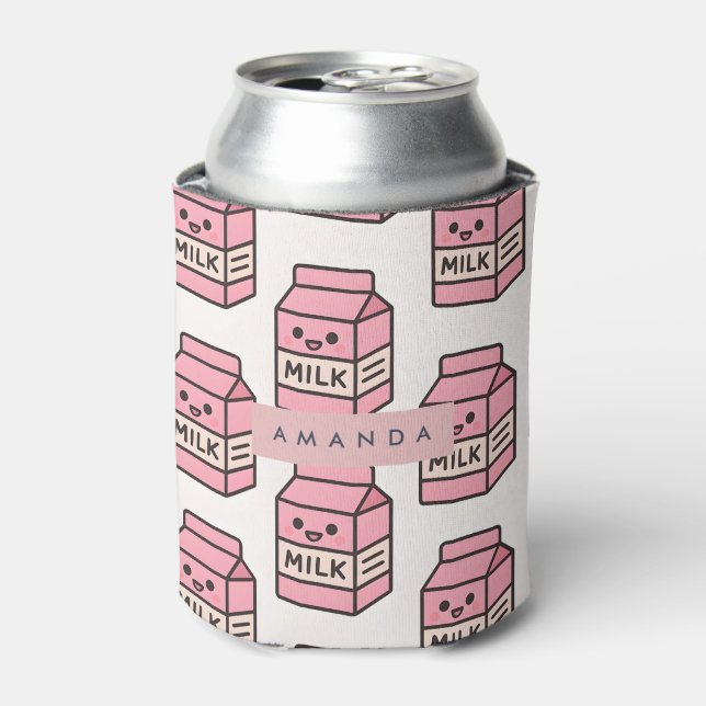 Enfriador De Latas Diseño personalizado de cartón de leche rosa Kawai (Lata Anverso)