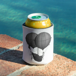 Enfriador De Latas Diseño Steampunk Máquina voladora en blanco y negr