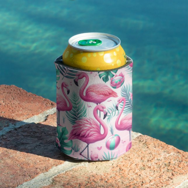 Enfriador De Latas Diseño tropical del flamenco rosa (Piscina in situ)