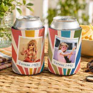 Enfriador De Latas Diversión Retro Personalizado 2 Fotos Cumpleaños V