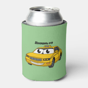 Enfriador De Latas Divertida ilustración de un taxi amarillo lindo es
