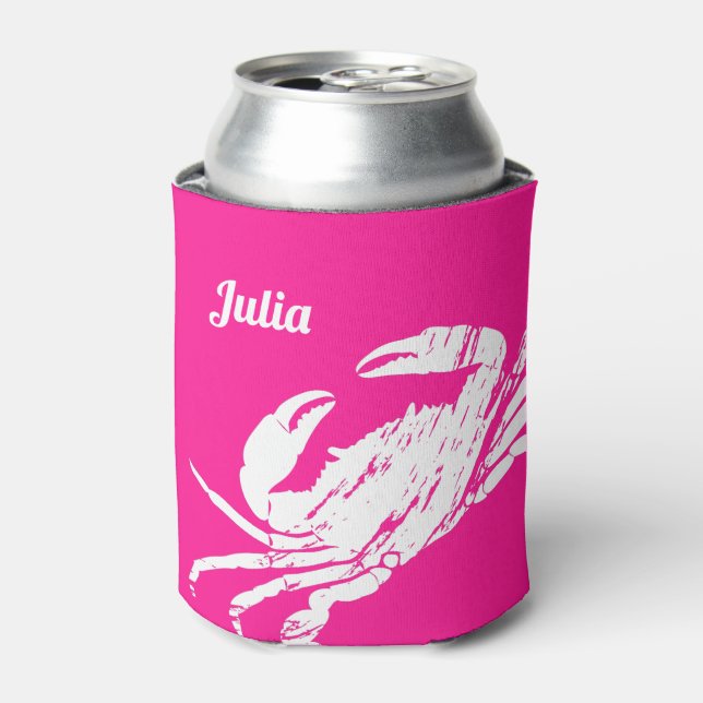 Enfriador De Latas Divertido cangrejo rosa caliente Personalizado Ref (Lata Anverso)