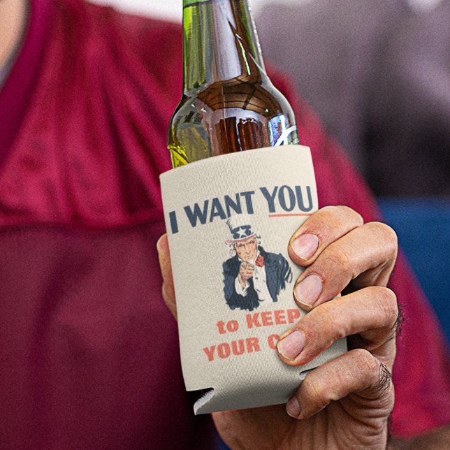 Enfriador De Latas Divertido Tío Sam Personalizado Patriótico Mensaje (Subido por el creador)