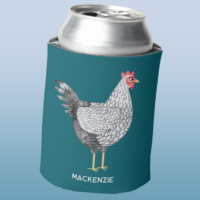 Enfriador De Latas Diviértete con Gallina Wyandotte Personalizada Acu (Fun watercolor Wyandotte chicken hen personalized name custom text can cooler)