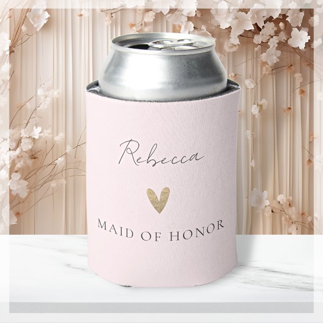 Enfriador De Latas doncella rosa de honor Gold Heart Modern Script (Subido por el creador)
