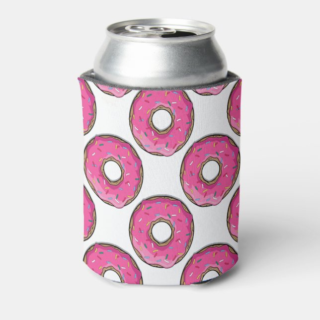Enfriador De Latas Donut rosado personalizado con rociadores (Reverso de la lata)