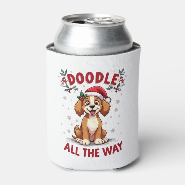 Enfriador De Latas Doodle All The Way Funny Goldendoodle Santa Hat Ch (Lata Anverso)