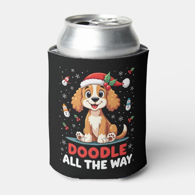 Enfriador De Latas Doodle All The Way Funny Goldendoodle Santa Hat Ch (Lata Anverso)