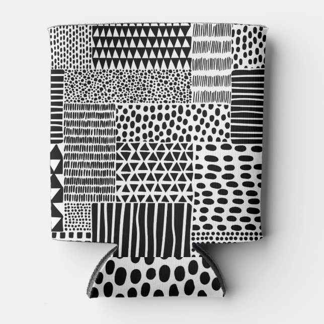 Enfriador De Latas Doodle blanco negro: etnia sin foco (Anverso)