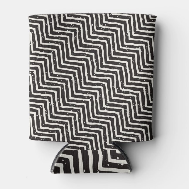 Enfriador De Latas Doodle geométrico abstracto: patrón blanco negro (Anverso)