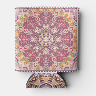 Enfriador De Latas Doodle ornamental colorido: Patrón de encaje simét