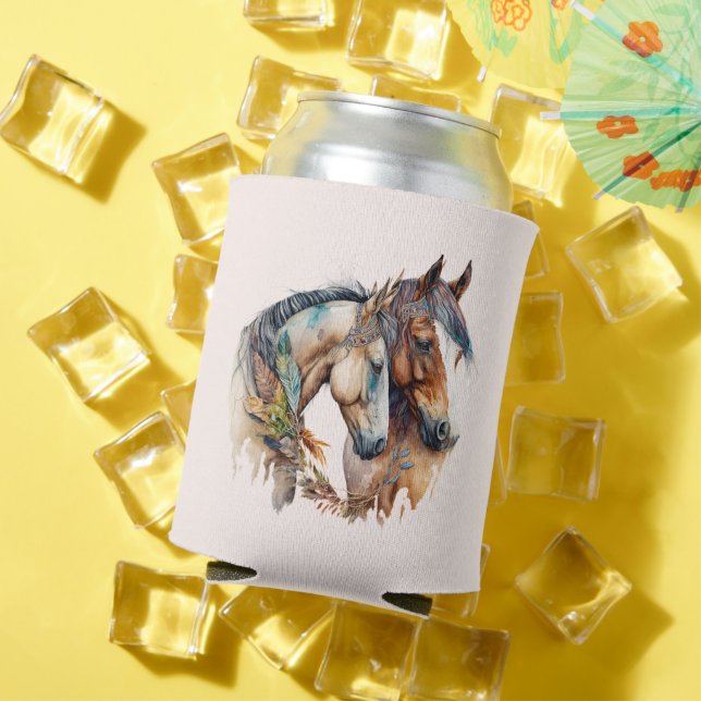 Enfriador De Latas Dos hermosos caballos Western Boho (Verano in situ)