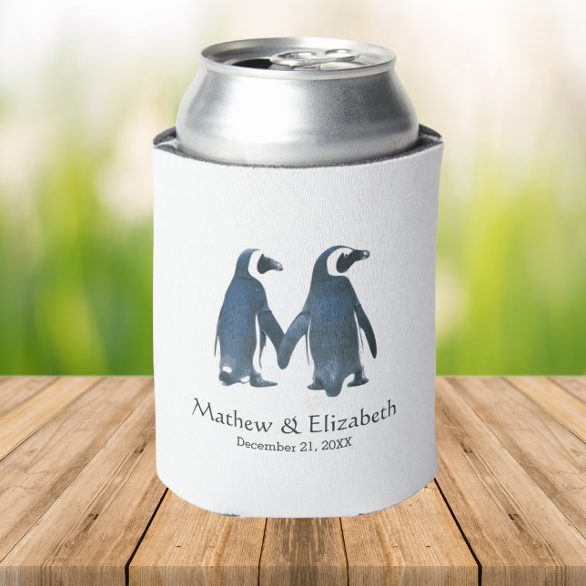Enfriador De Latas Dos pingüinos de corte | Boda romántico (Subido por el creador)