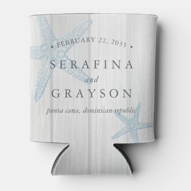 Enfriador De Latas Dos Starfish de época en una boda de playa rústica (Anverso)