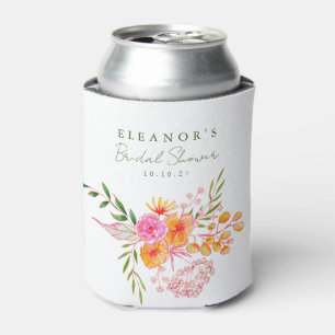 Enfriador De Latas Ducha de Novia en Acuarela Floral Rosa Naranja Ado