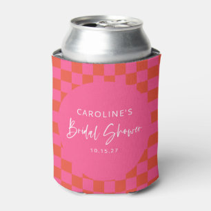 Enfriador De Latas Ducha de Novia en Cuadros Retro Naranja Rosa Fuert
