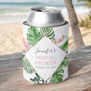 Enfriador De Latas Ducha de Novia Palmas Tropicales Rosa Dorado