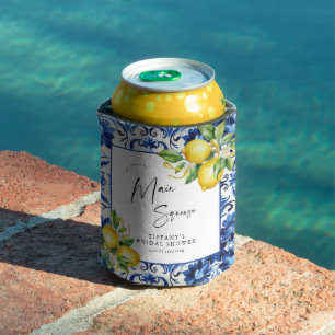 Enfriador De Latas Ducha nupcial con azulejos azules mediterráneos