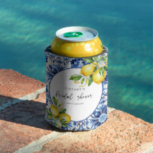 Enfriador De Latas Ducha nupcial con azulejos azules mediterráneos