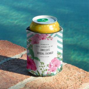 Enfriador De Latas Ducha tropical de novias con flores en la playa tr