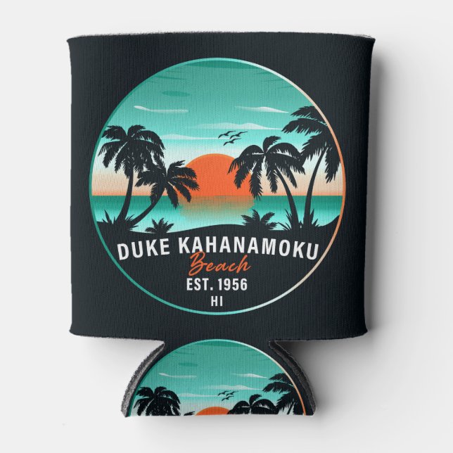 Enfriador De Latas Duke Kahanamoku Beach Hawaii Retro Sunset Souvenir (Anverso)