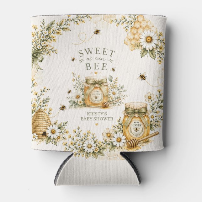 Enfriador De Latas Dulce Como Puede Ser Fiesta de Bebé Abeja Neutral  (Anverso)