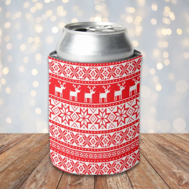 Enfriador De Latas Dulce de renos nórdicos Navidades feos (Funny Nordic Reindeer Ugly Christmas Sweater Can Cooler)
