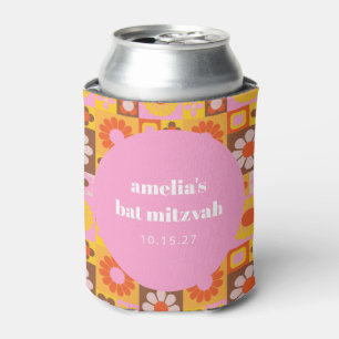 Enfriador De Latas Dulce Floral Retro Rosa Naranja Bat Mitzvah Person