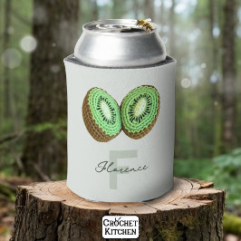Enfriador De Latas Dulce Moderno Crochet Verde Mínimo Nombre Kiwi