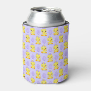 Enfriador De Latas Dulce Patrón de Pascua de Pollo Amarillo Morado