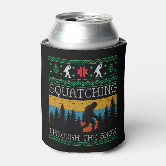 Enfriador De Latas Dulce Retro Sasquatch Navidades Feo Bigfoot (Lata Anverso)