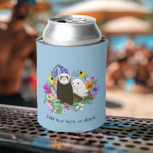 Enfriador De Latas Dulces Ferrets Azules Caprichosos con Flores Parej